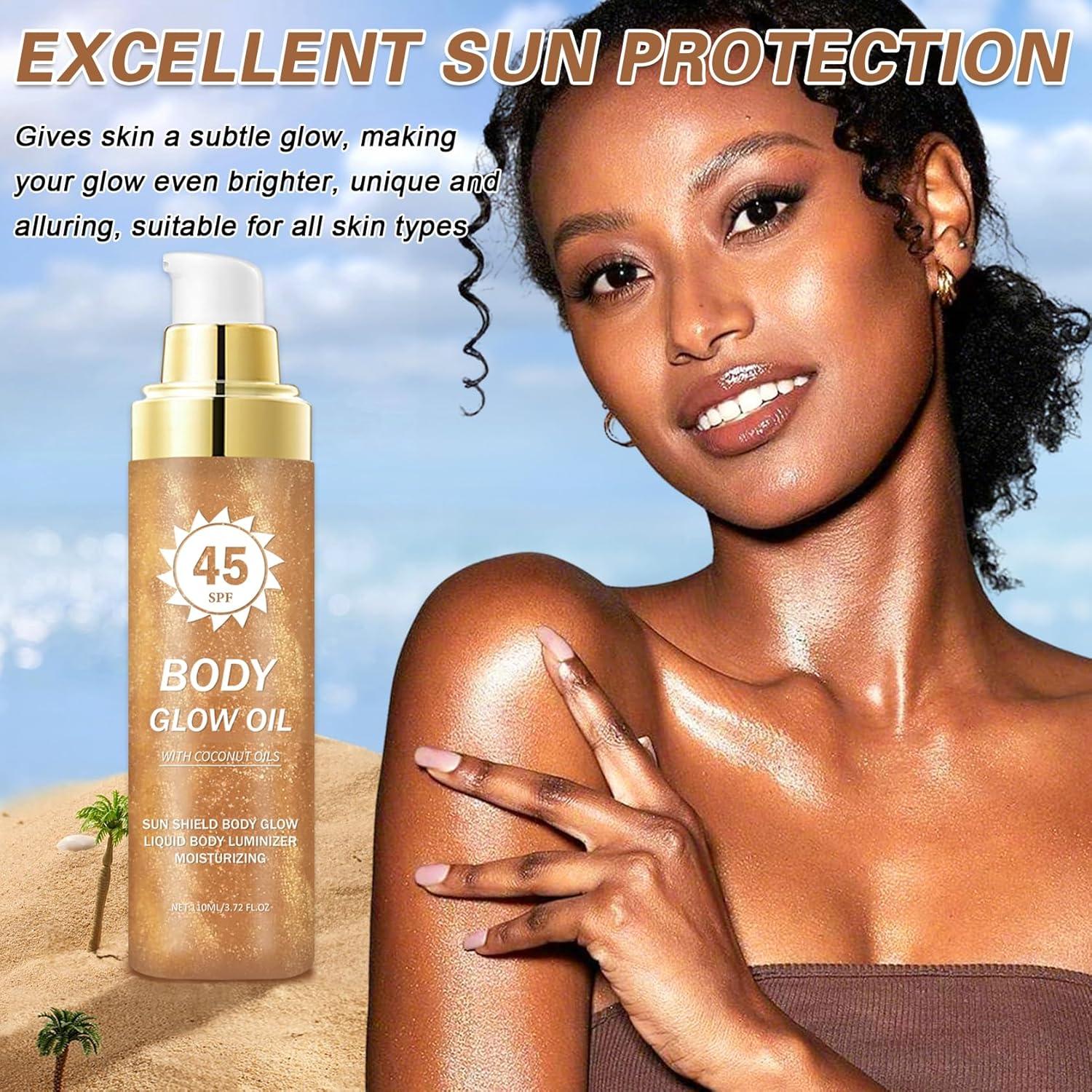 Aceite Bronceador QIUFSSE con Brillos y Coco SPF 45 109.8 ml