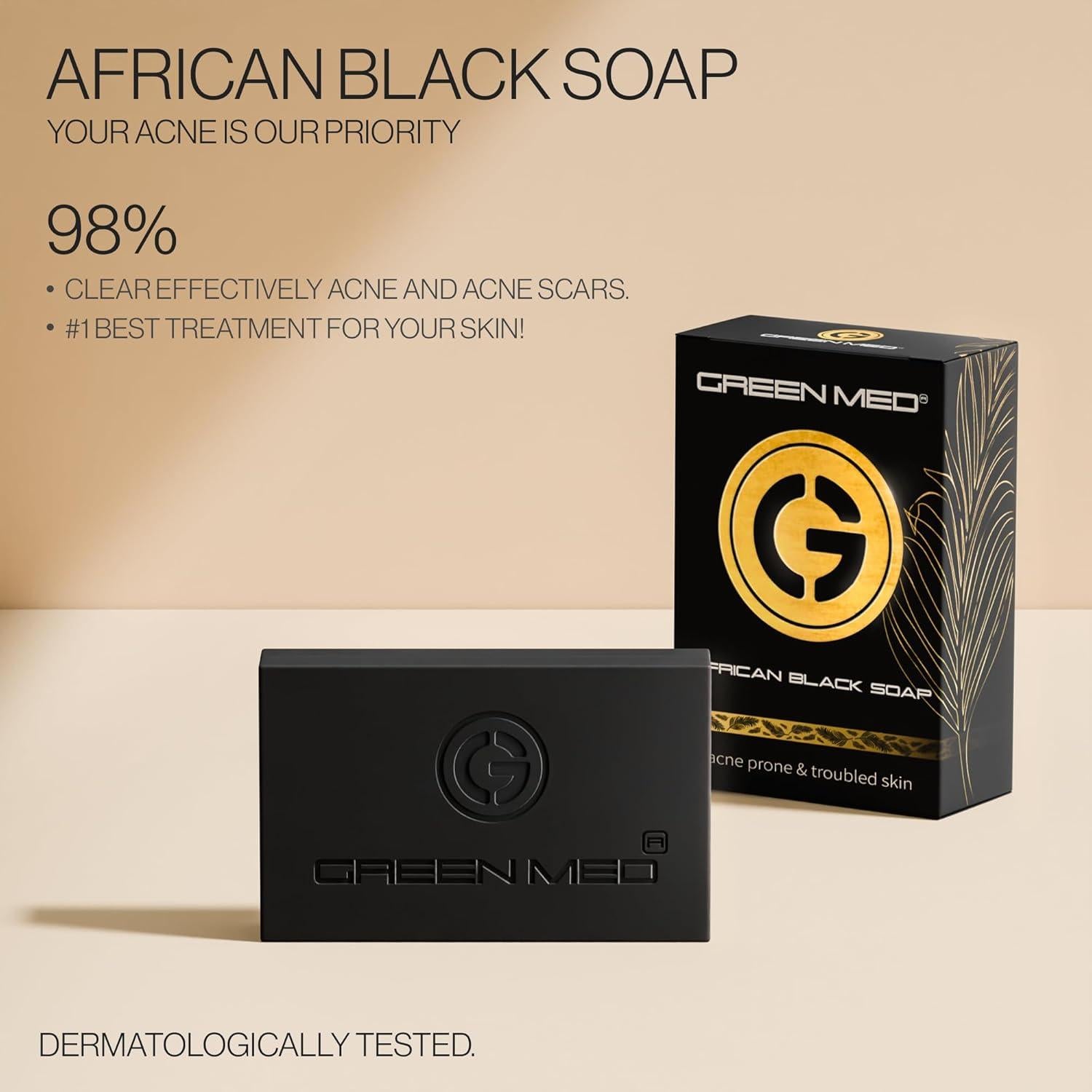 Jabón Negro Africano Green Med 79.9g - Limpieza Profunda y Regeneración