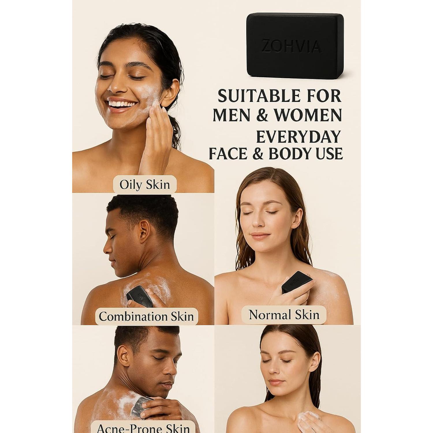 Jabón Natural de Carbón Activado Zohvia 125g - Limpiador Facial y Corporal