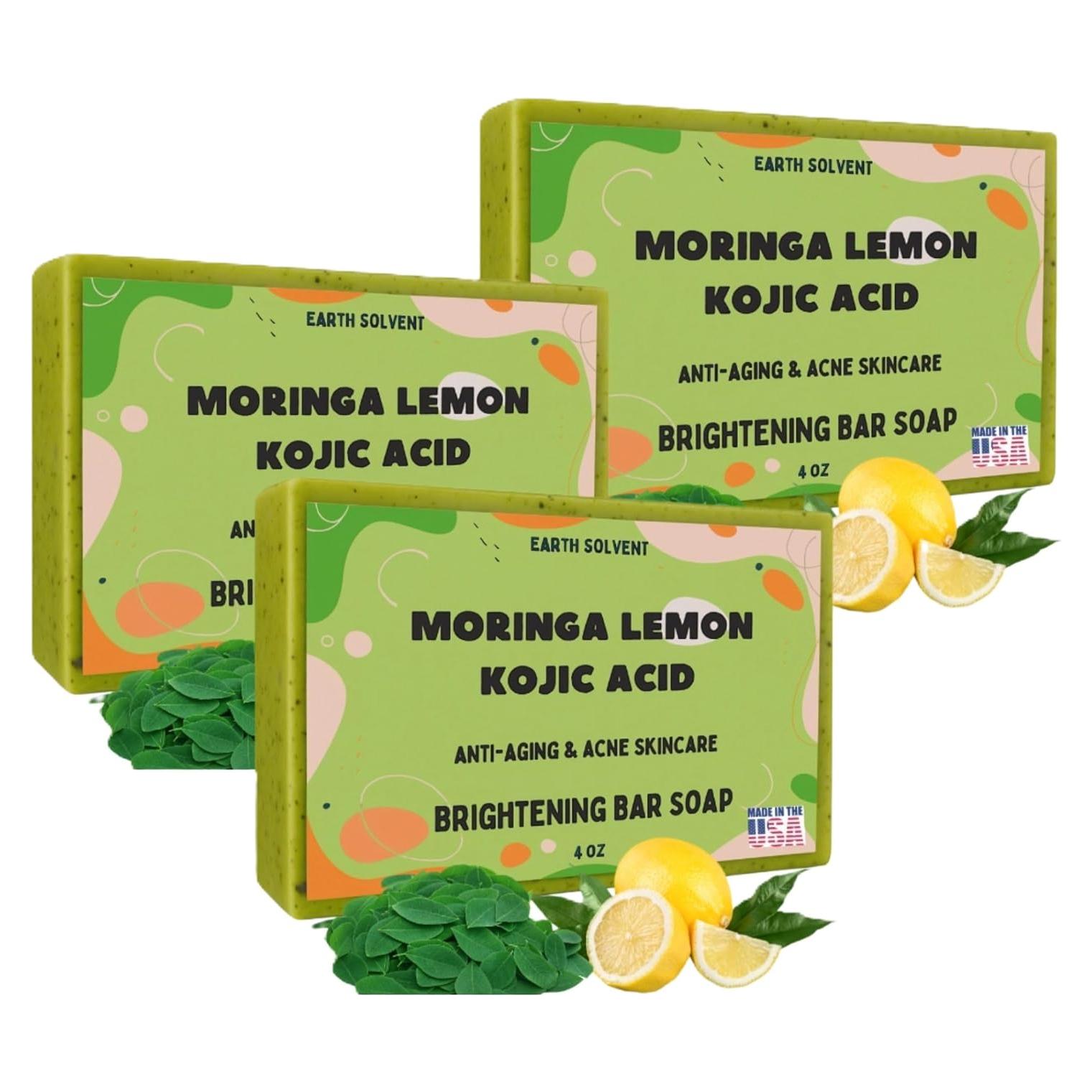 Jabón Aclarador de Moringa y Ácido Kojico Earth Solvent 3 Unidades 113g