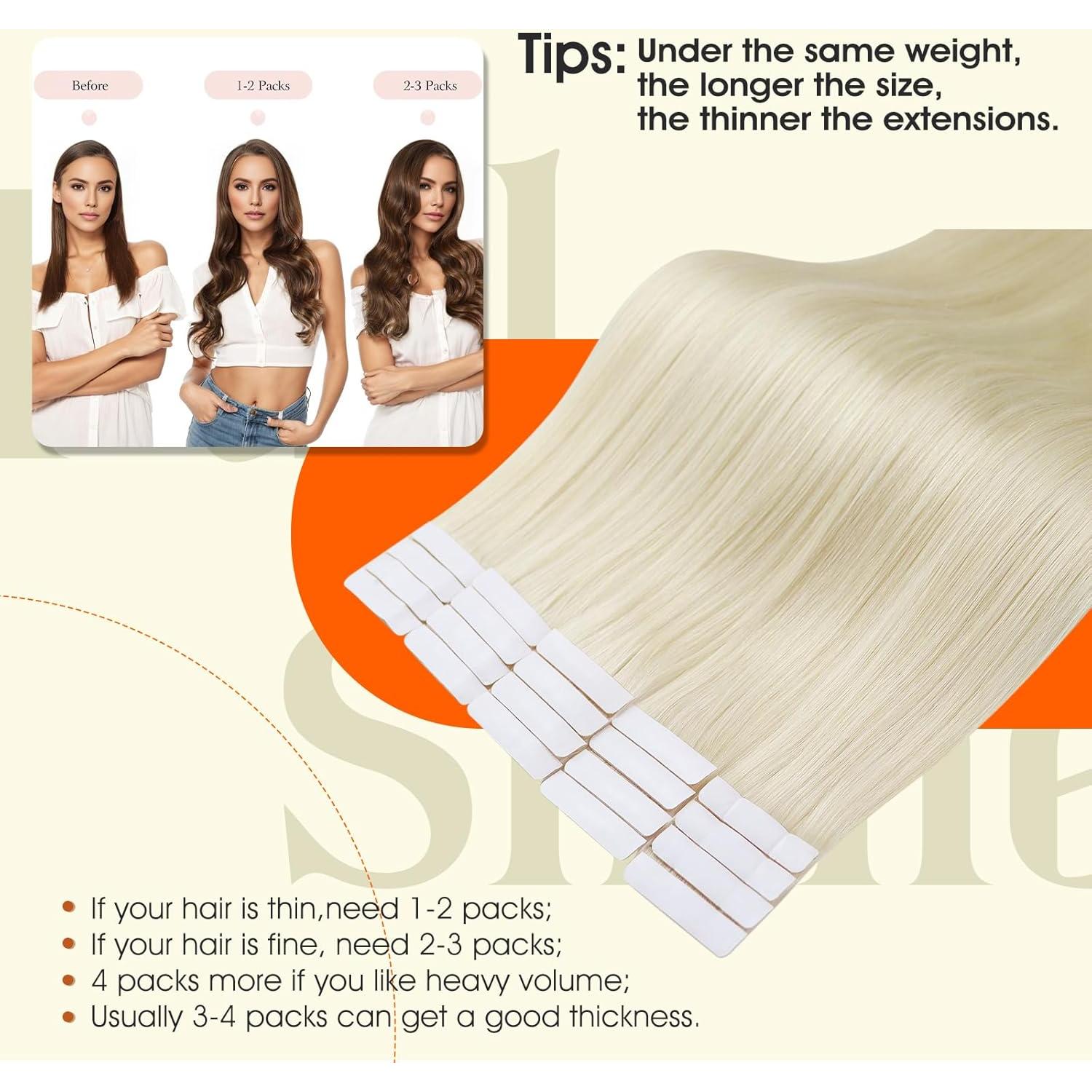 Full Shine Injection Tape in Hair Extensions Human Hair Color 60 Blonde Machine Remy Tape in Extensions Intact Seamless Skin Weft Invisible for Women Add Volume Natural 14Inch 40Gram