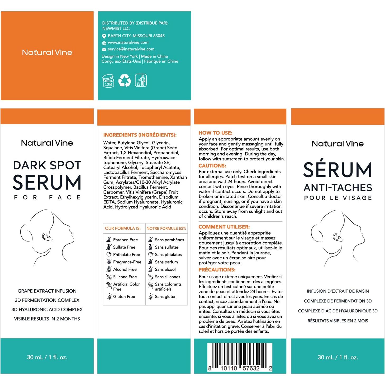 Suero Natural Vine para Manchas Oscuras 30 mL - Hidratante