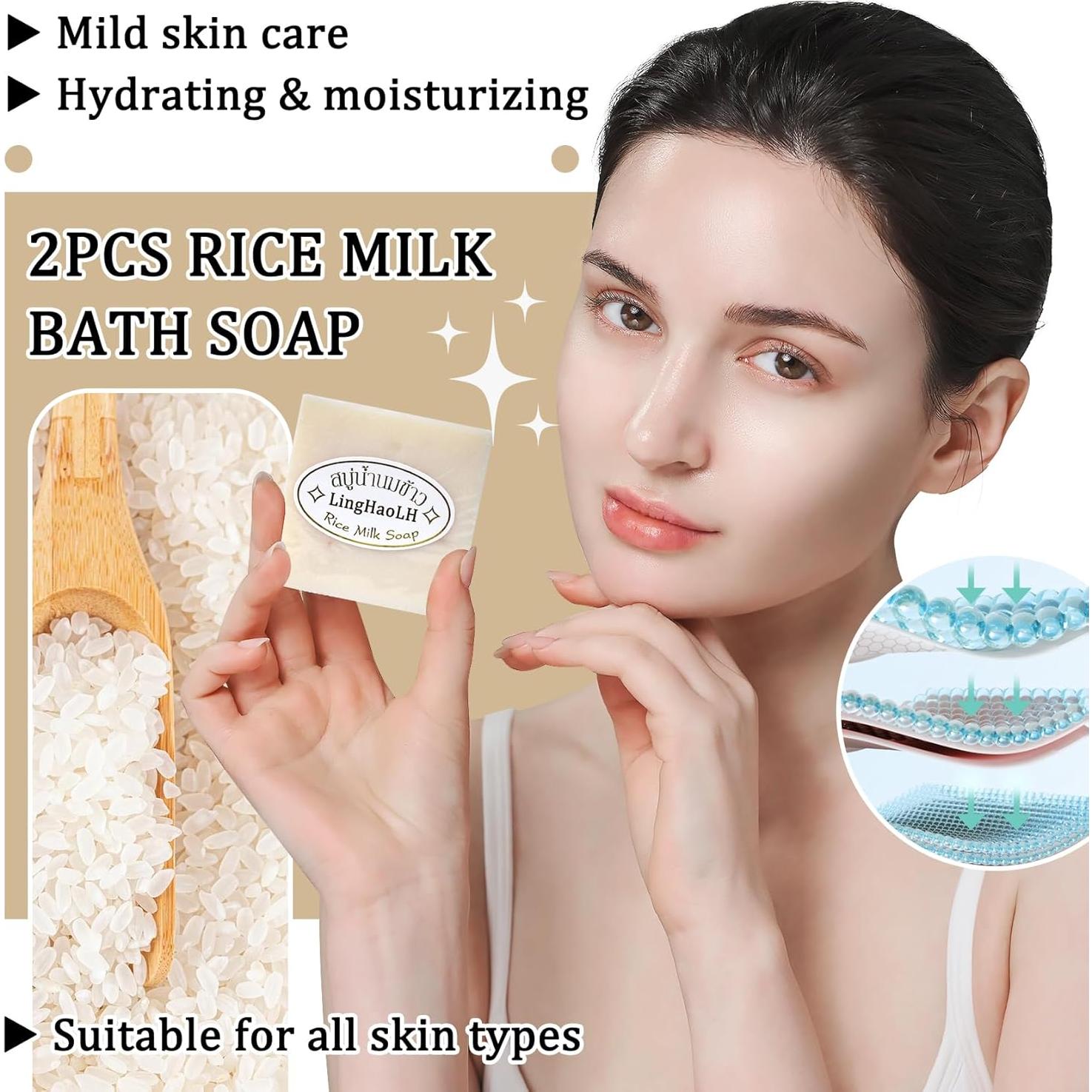 Jabón de Leche de Arroz LingHaoLH 2 Piezas Hidratante