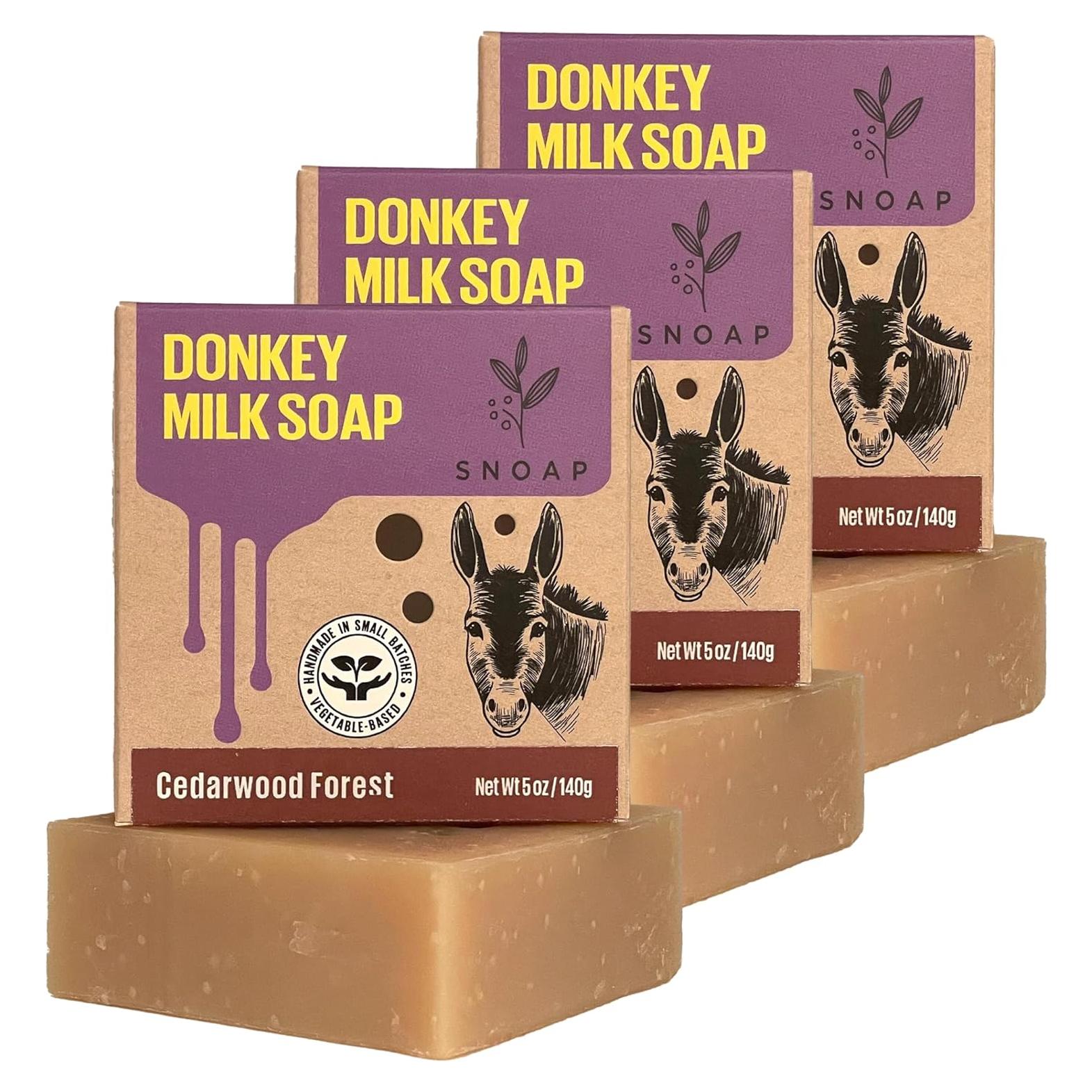 Jabón Natural de Leche de Burra SNOAP - Aroma a Cedro, 3 Unidades