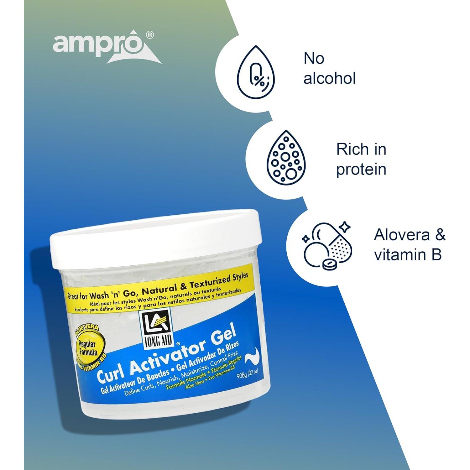 Gel Activador de Rizos AmPro Long-Aid 907 g - Aloe Vera y Vitamina B