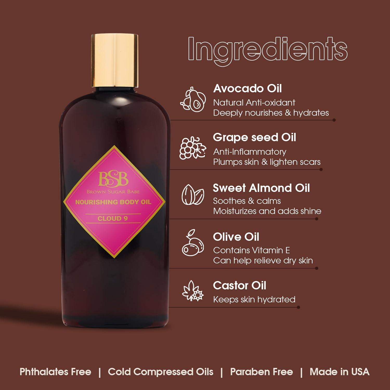 Aceite Corporal Cloud 9 Brown Sugar Babe 159g - Fragancia Vainilla y Malvavisco