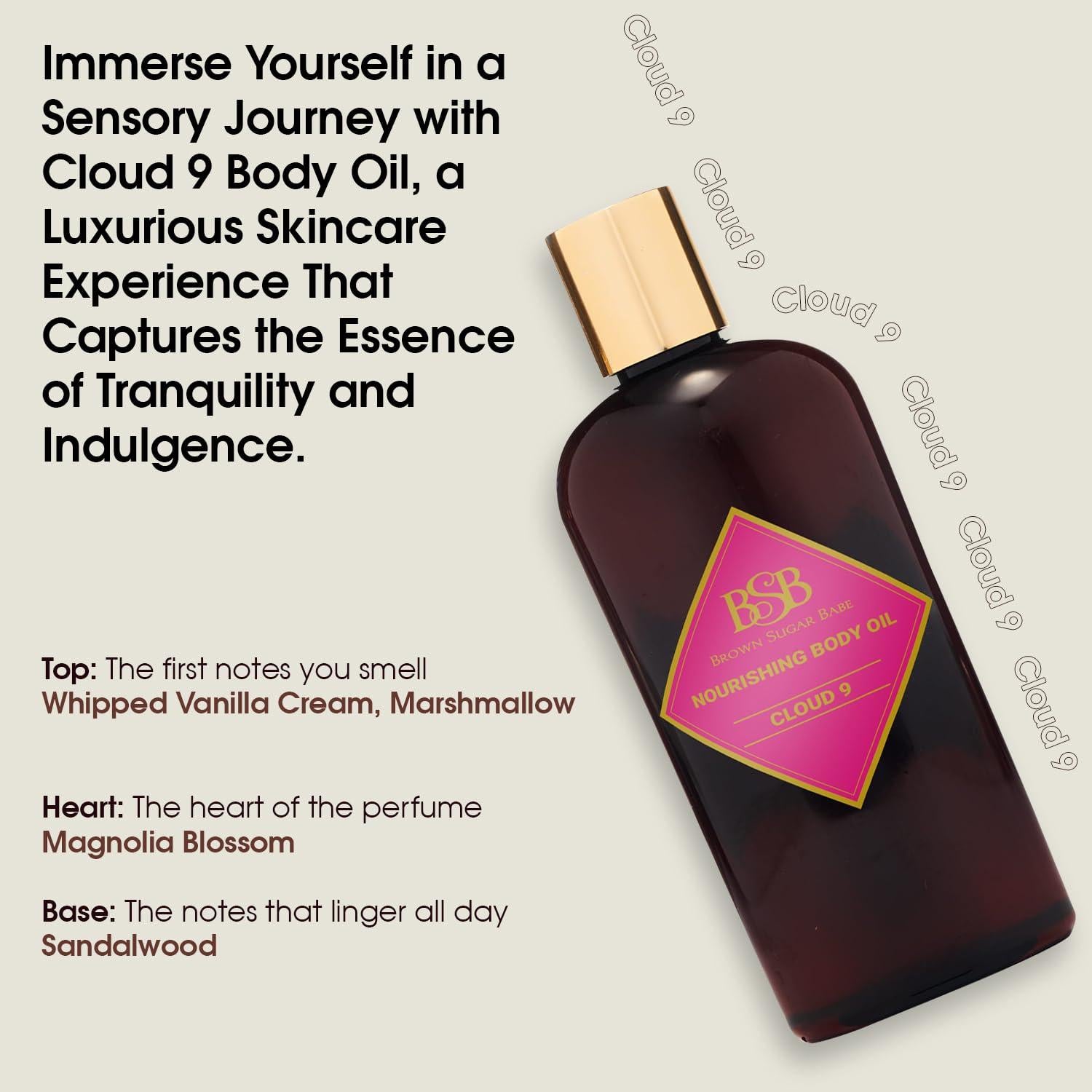 Aceite Corporal Cloud 9 Brown Sugar Babe 159g - Fragancia Vainilla y Malvavisco