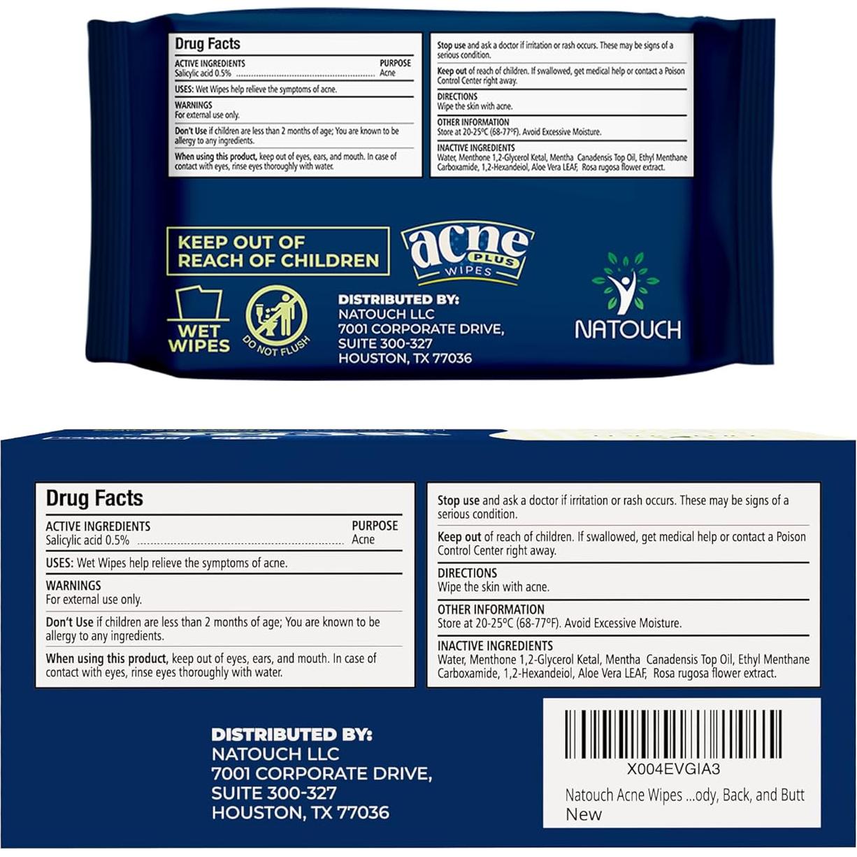 Toallitas Tratamiento Acné Natouch 321g con Ácido Salicílico