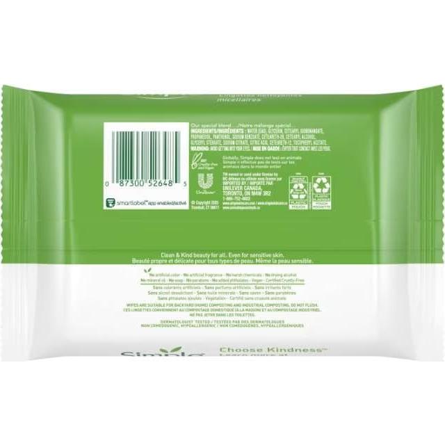 Toallitas Desmaquillantes Micelares Simple 25 Unidades Sin Fragancia