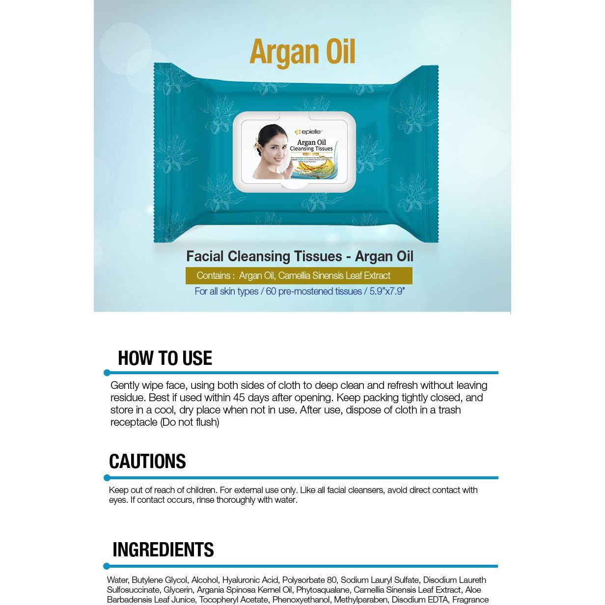 Toallitas Desmaquillantes Epielle con Aceite de Argán - 240 Hojas