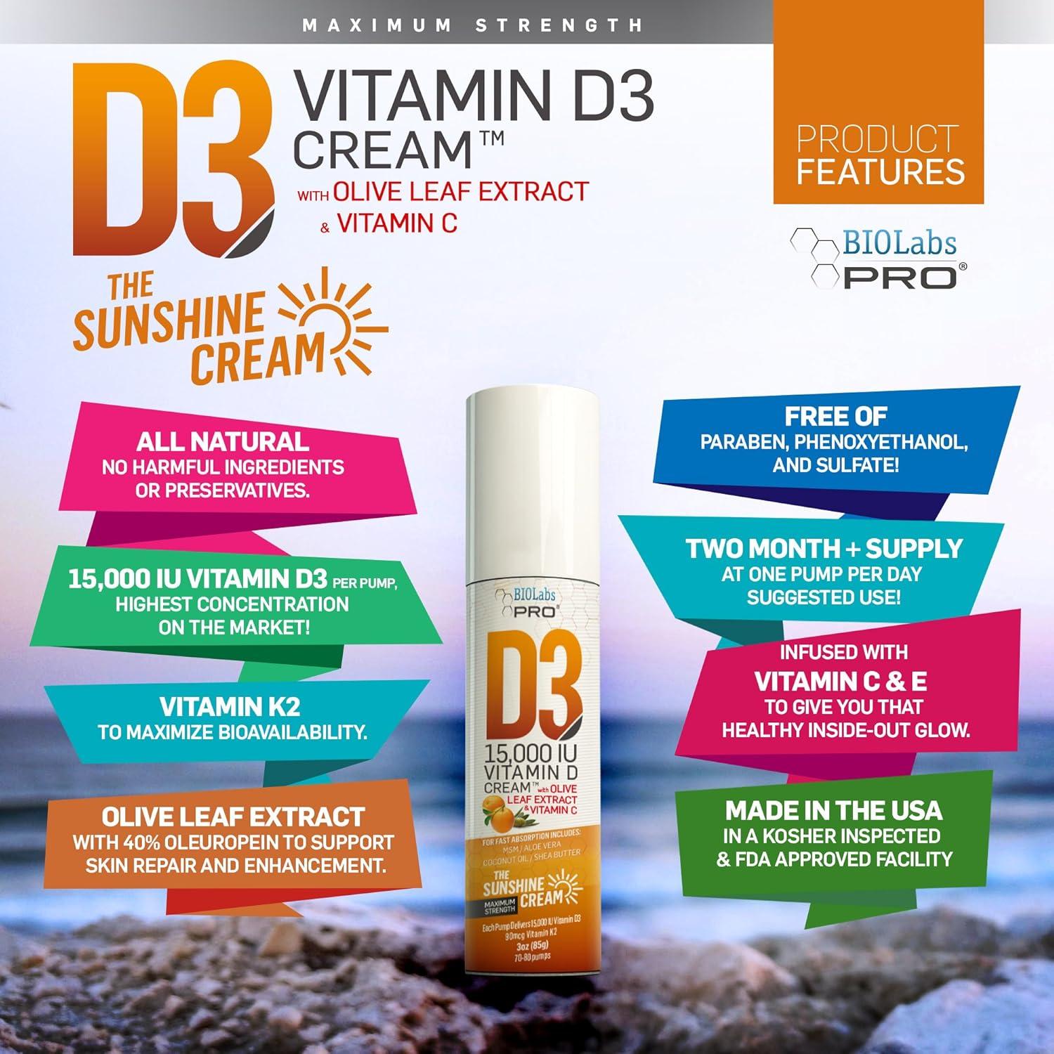 Crema de Vitamina D3 15000UI BIOLABS PRO - 85g - Natural