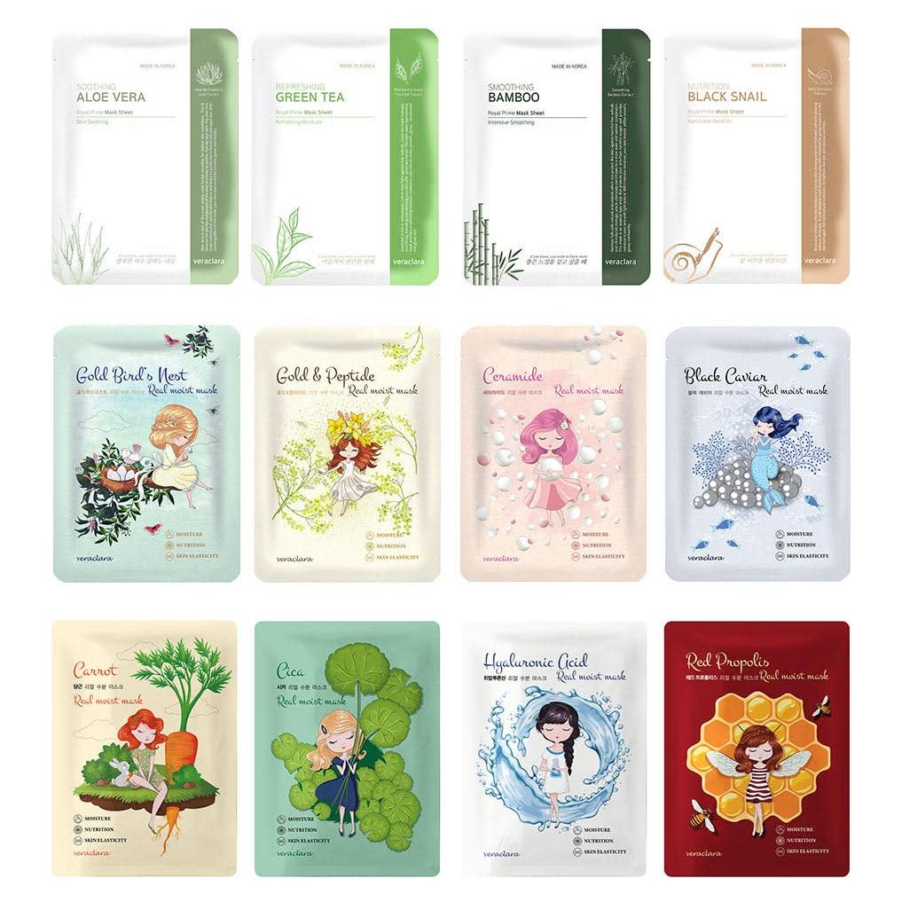 Máscara Facial Coreana Veraclara - Set 12 Esencias Hidratantes