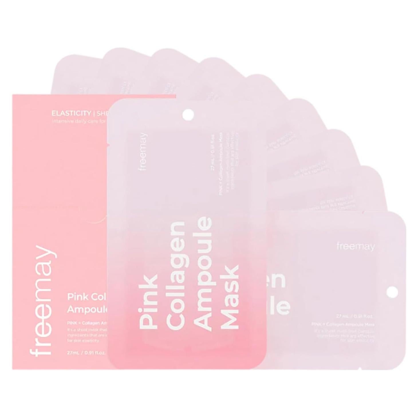 Mascarilla Facial Vegana Freemay 10 Hojas Colágeno Rosa Hidratante