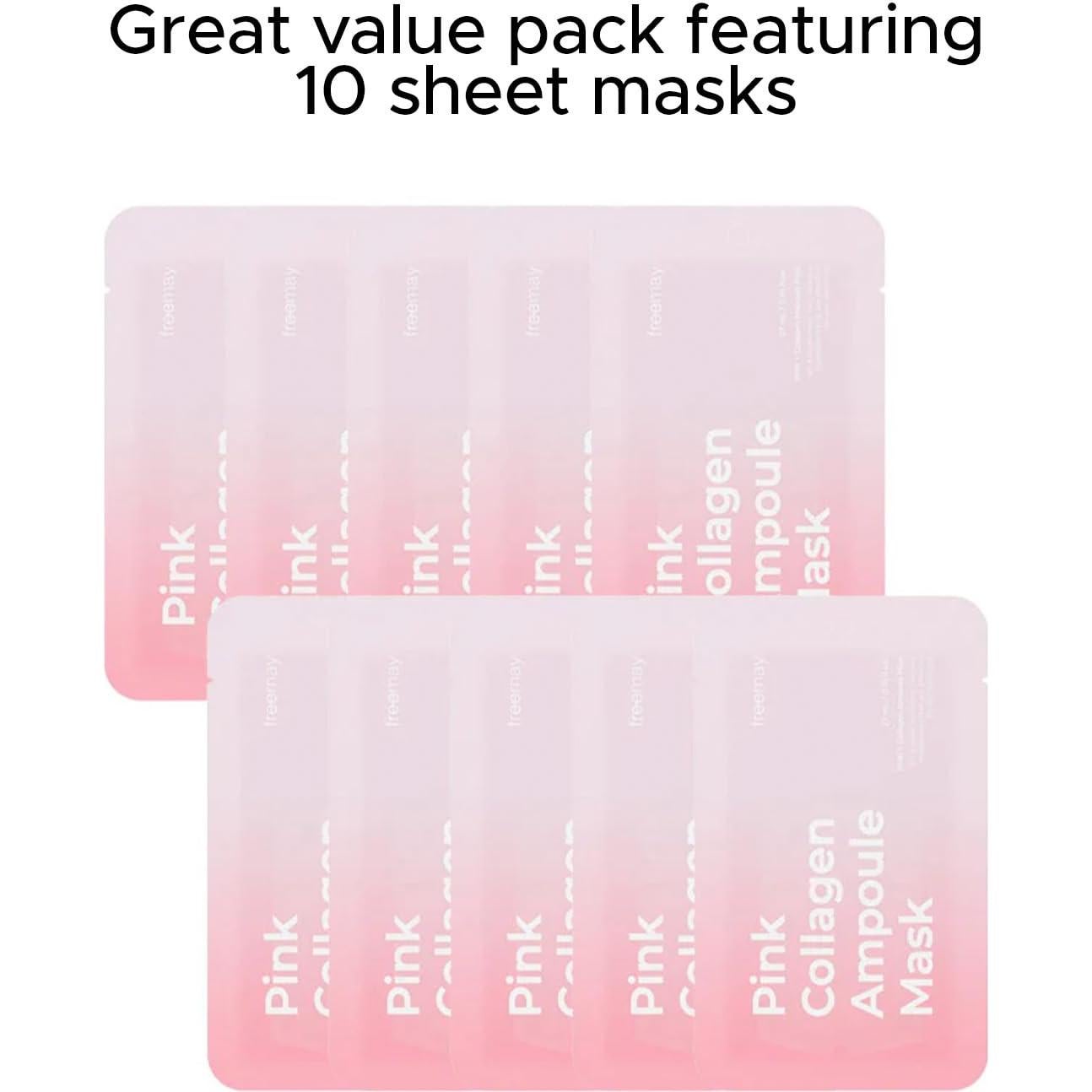 Mascarilla Facial Vegana Freemay 10 Hojas Colágeno Rosa Hidratante