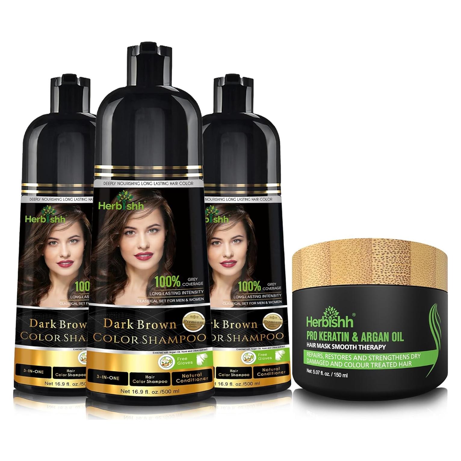 Champú Colorante Herbishh 3 en 1 + Mascarilla Argán 150ml - Marrón Oscuro