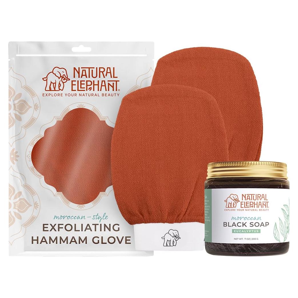 Jabón Negro Marroquí Natural Elephant 200g + Guantes Exfoliantes