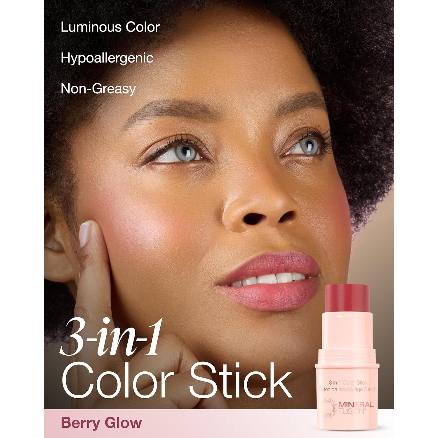 Barra de Color 3-en-1 Mineral Fusion - Maquillaje Multiusos Brillo de Baya