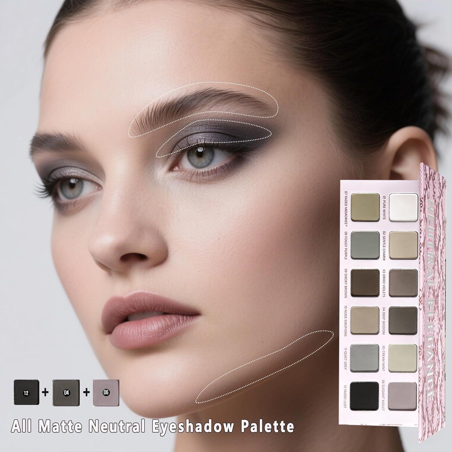 Paleta de Sombras de Ojos Mate La Catrina, 12 Colores Fríos