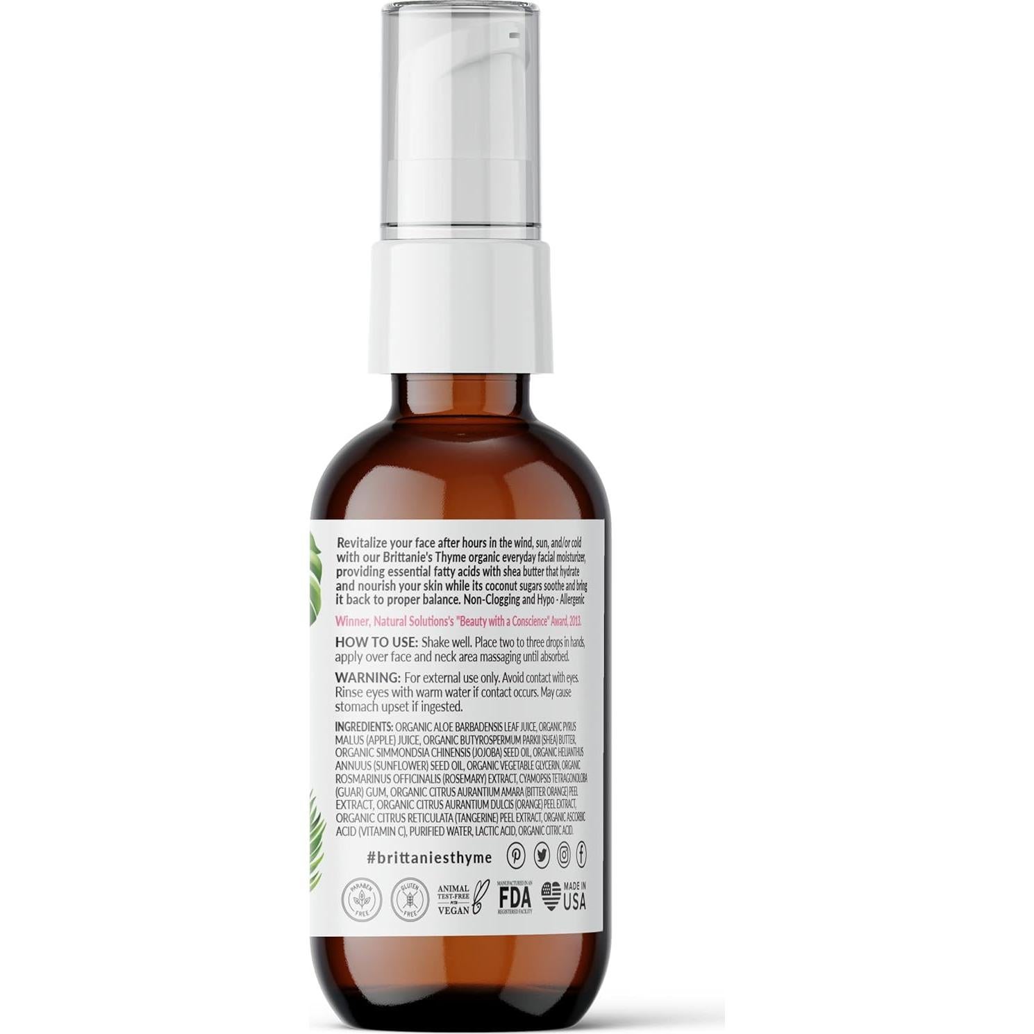 Crema Hidratante Facial Orgánica Brittanie's Thyme 56 g - Antienvejecimiento