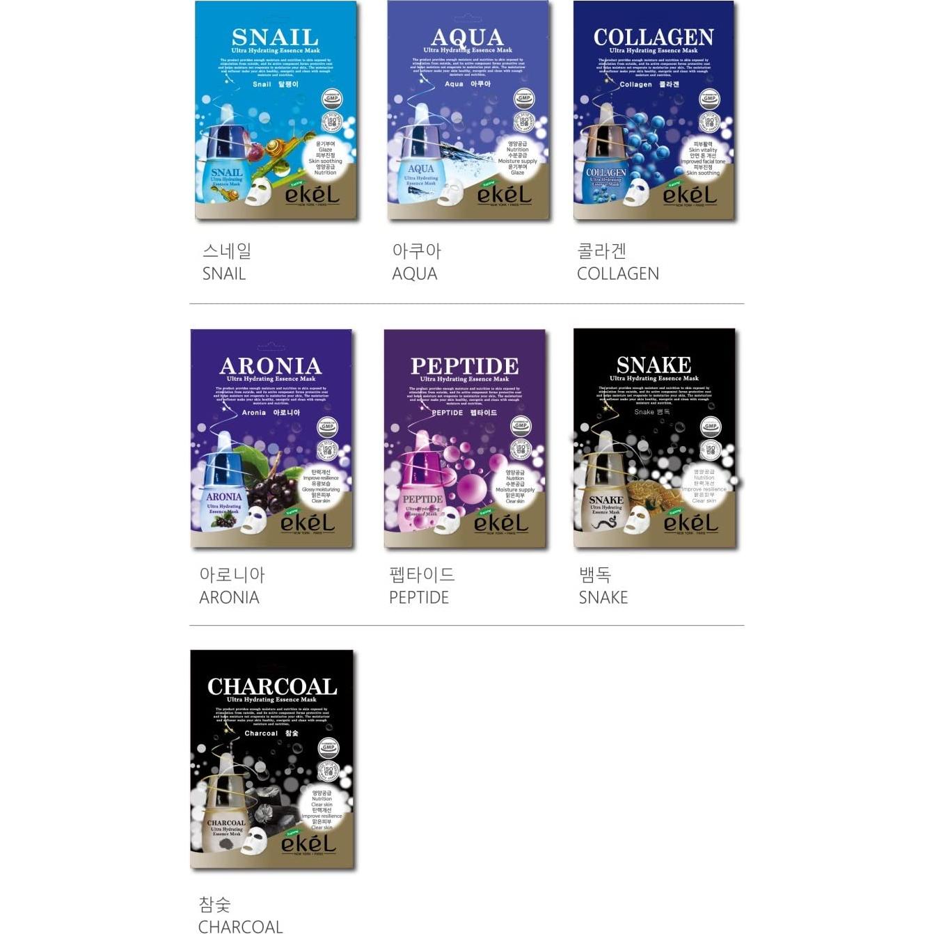 Paquete de 22 Máscaras Faciales Hidratantes EkeL Coreanas