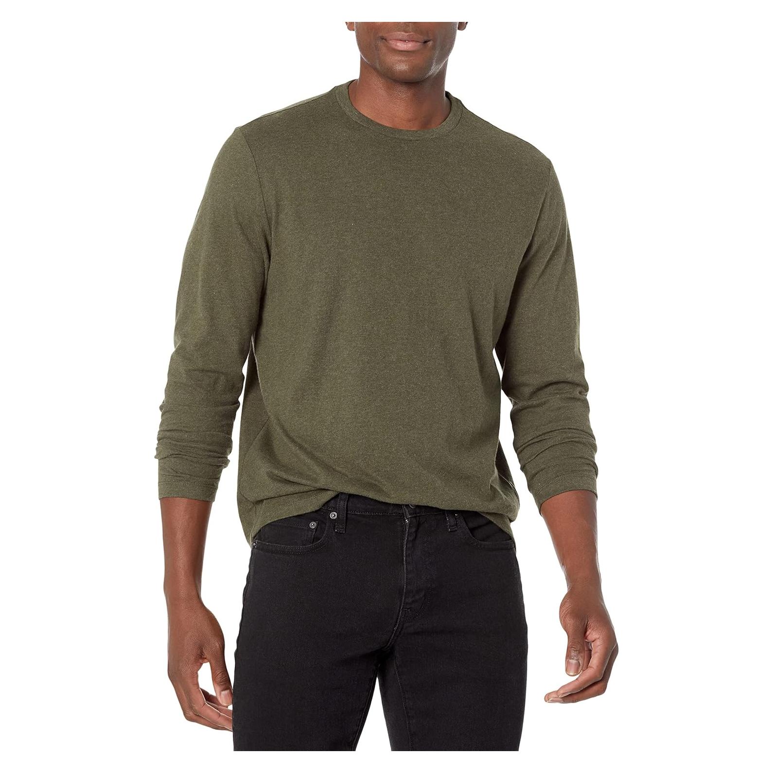 Camiseta de Cuello Redondo Regular Hombre Amazon Essentials Oliva