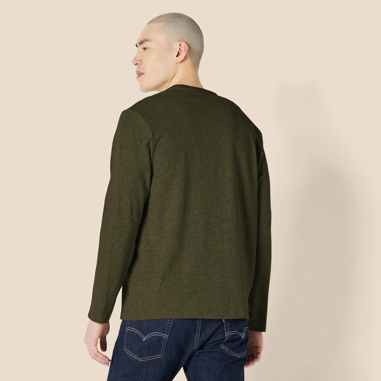 Camiseta de Cuello Redondo Regular Hombre Amazon Essentials Oliva