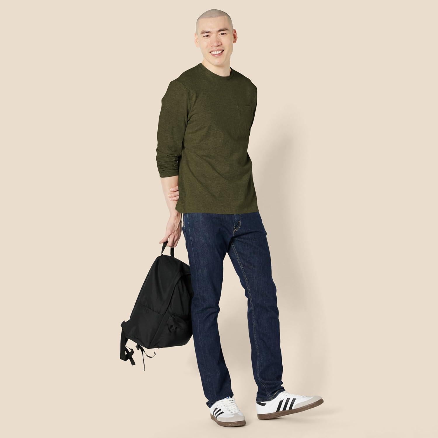 Camiseta de Cuello Redondo Regular Hombre Amazon Essentials Oliva