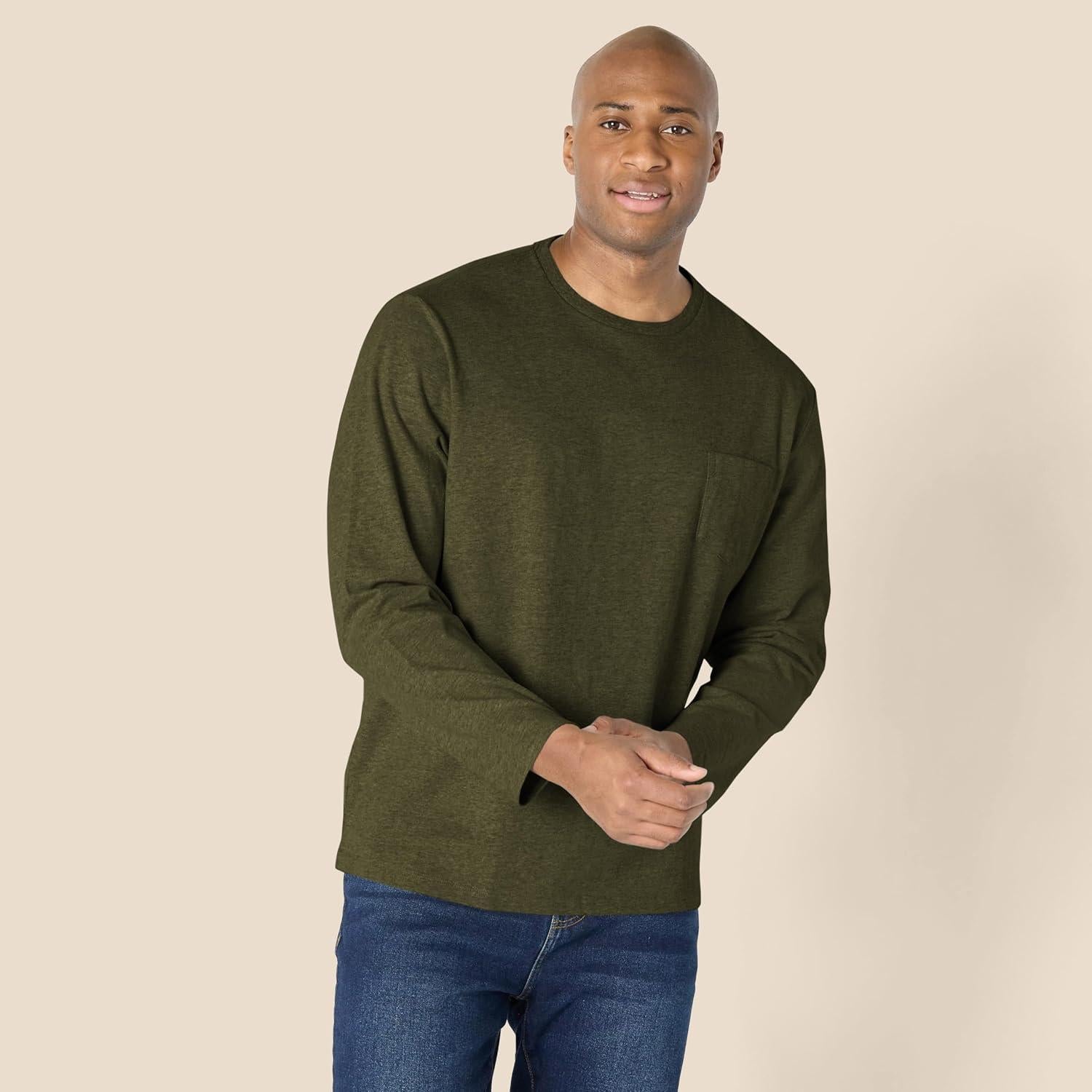 Camiseta de Cuello Redondo Regular Hombre Amazon Essentials Oliva