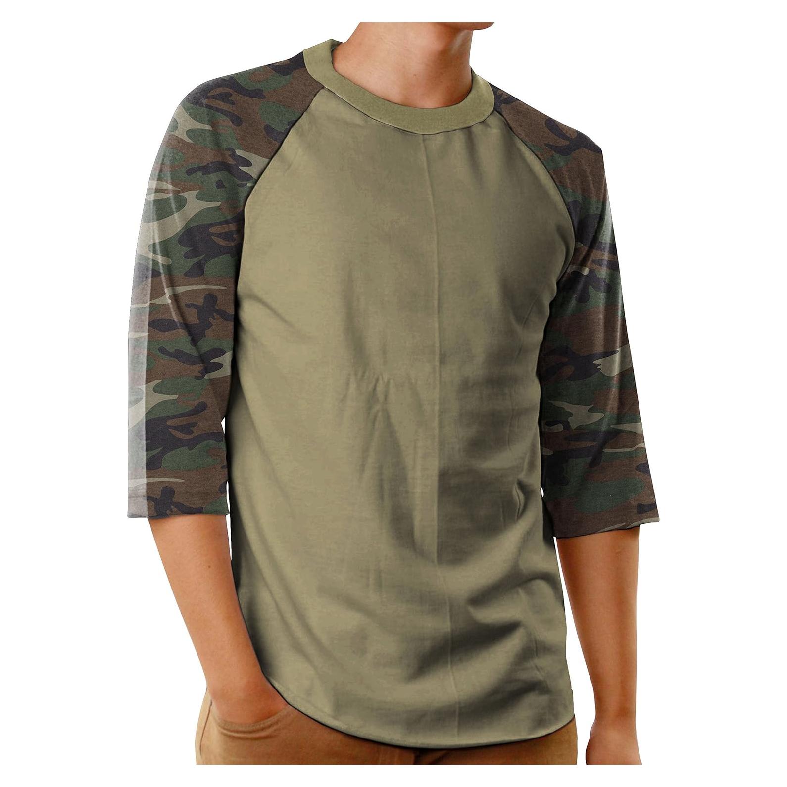 Camiseta Raglan Hombre Algodón 3/4 Manga Casual S-3XL