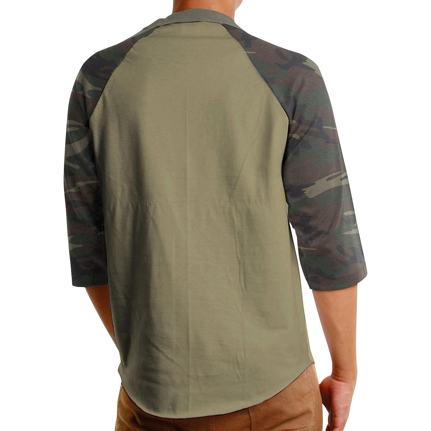 Camiseta Raglan Hombre Algodón 3/4 Manga Casual S-3XL