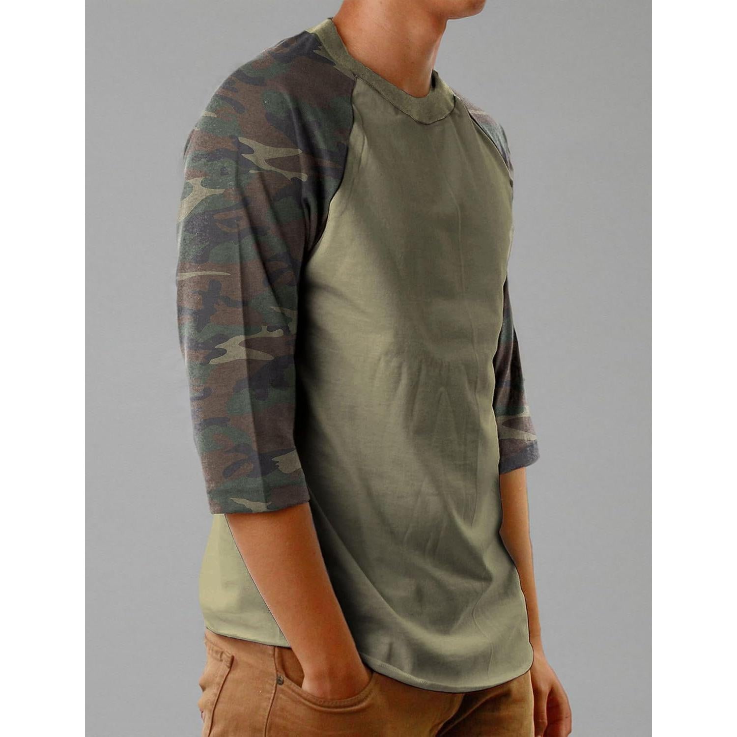 Camiseta Raglan Hombre Algodón 3/4 Manga Casual S-3XL