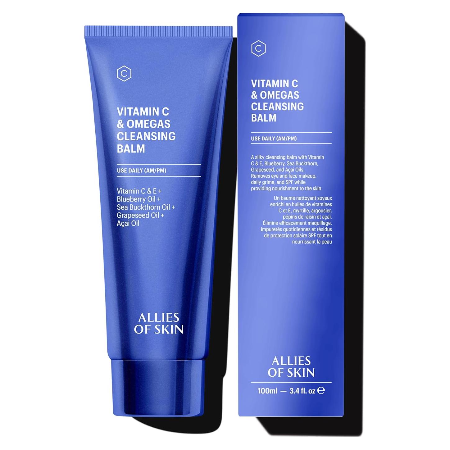 Allies of Skin Vitamin C & Omegas Cleansing Balm | Daily Makeup Remover to Dissolve Waterproof Mascara, SPF | Ophthalmologically Tested for Sensitive Eyes & Skin (3.4 Fl oz)