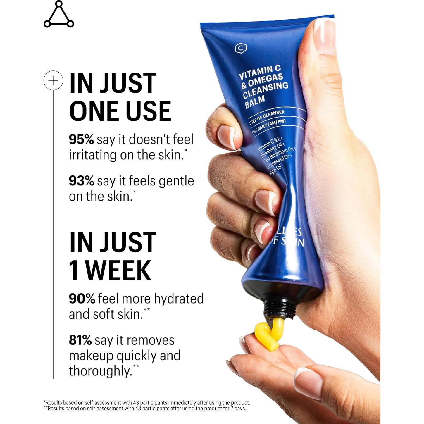 Allies of Skin Vitamin C & Omegas Cleansing Balm | Daily Makeup Remover to Dissolve Waterproof Mascara, SPF | Ophthalmologically Tested for Sensitive Eyes & Skin (3.4 Fl oz)