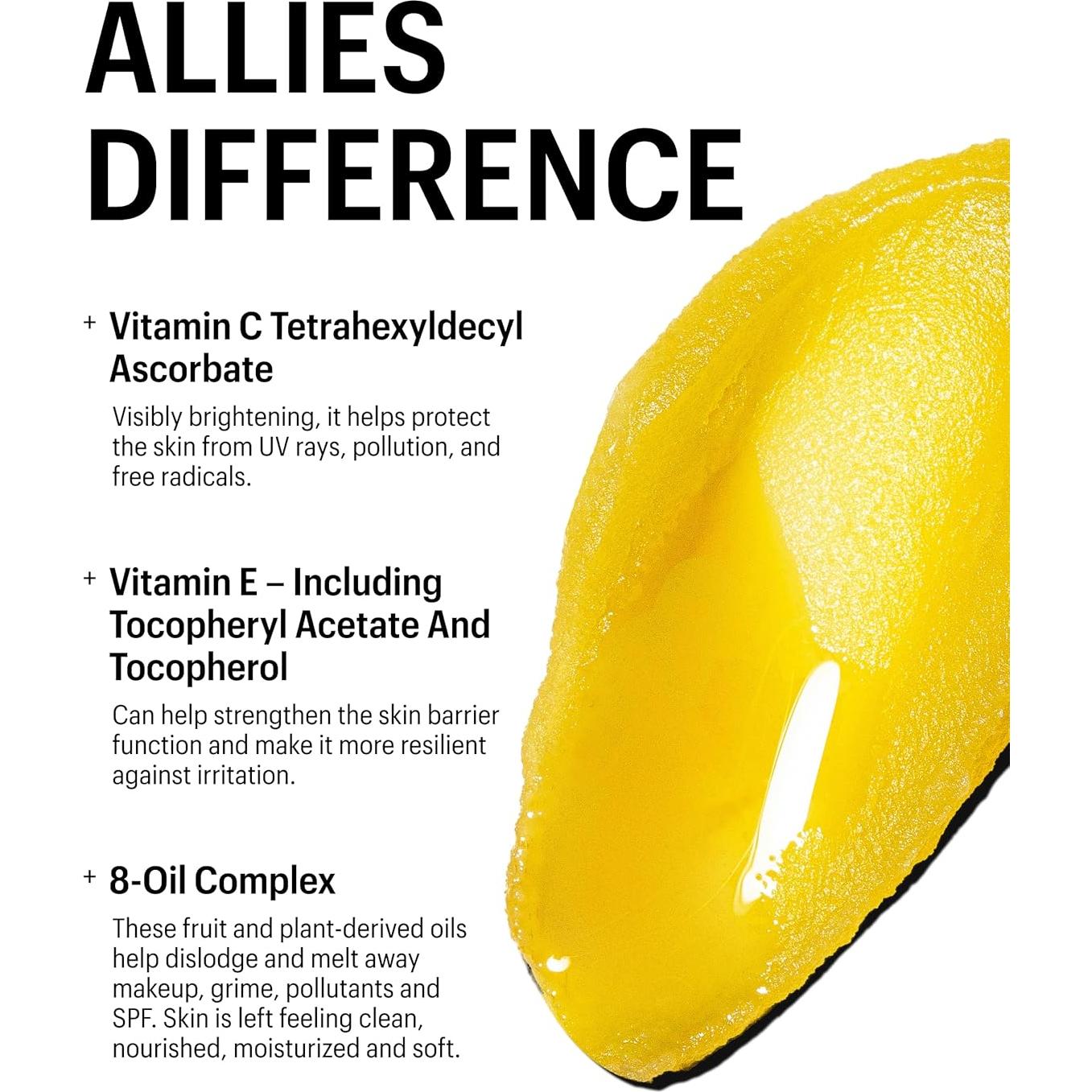 Allies of Skin Vitamin C & Omegas Cleansing Balm | Daily Makeup Remover to Dissolve Waterproof Mascara, SPF | Ophthalmologically Tested for Sensitive Eyes & Skin (3.4 Fl oz)