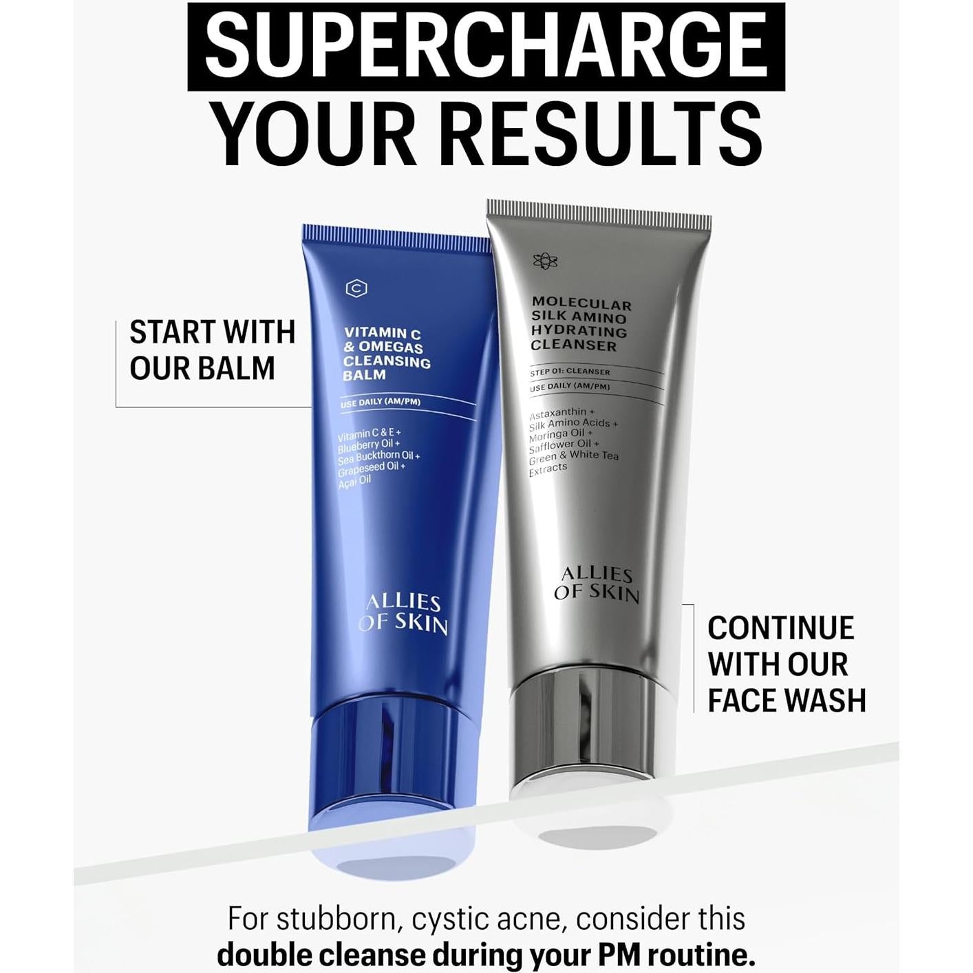 Allies of Skin Vitamin C & Omegas Cleansing Balm | Daily Makeup Remover to Dissolve Waterproof Mascara, SPF | Ophthalmologically Tested for Sensitive Eyes & Skin (3.4 Fl oz)