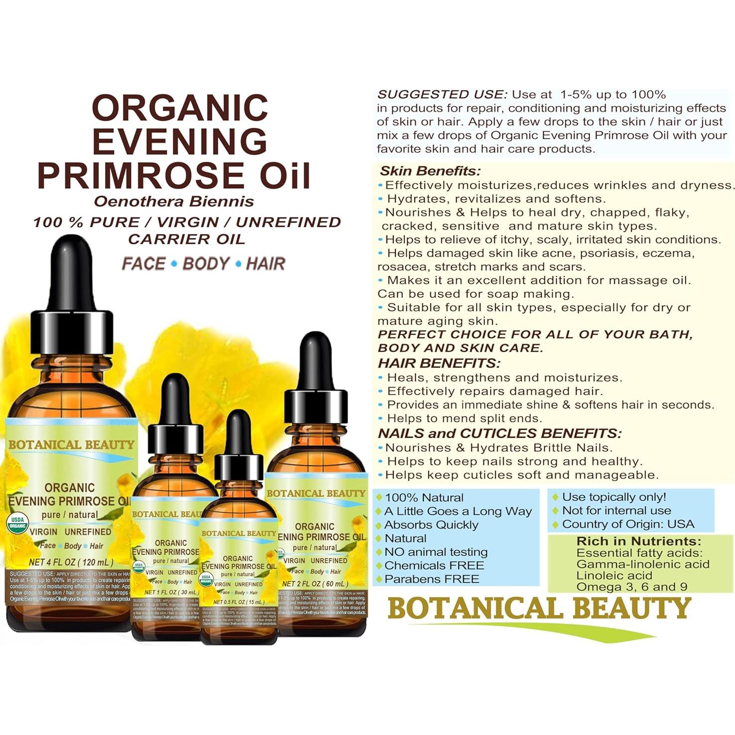 Aceite de Onagra Orgánico Belleza Botánica 15 ml Hidratante