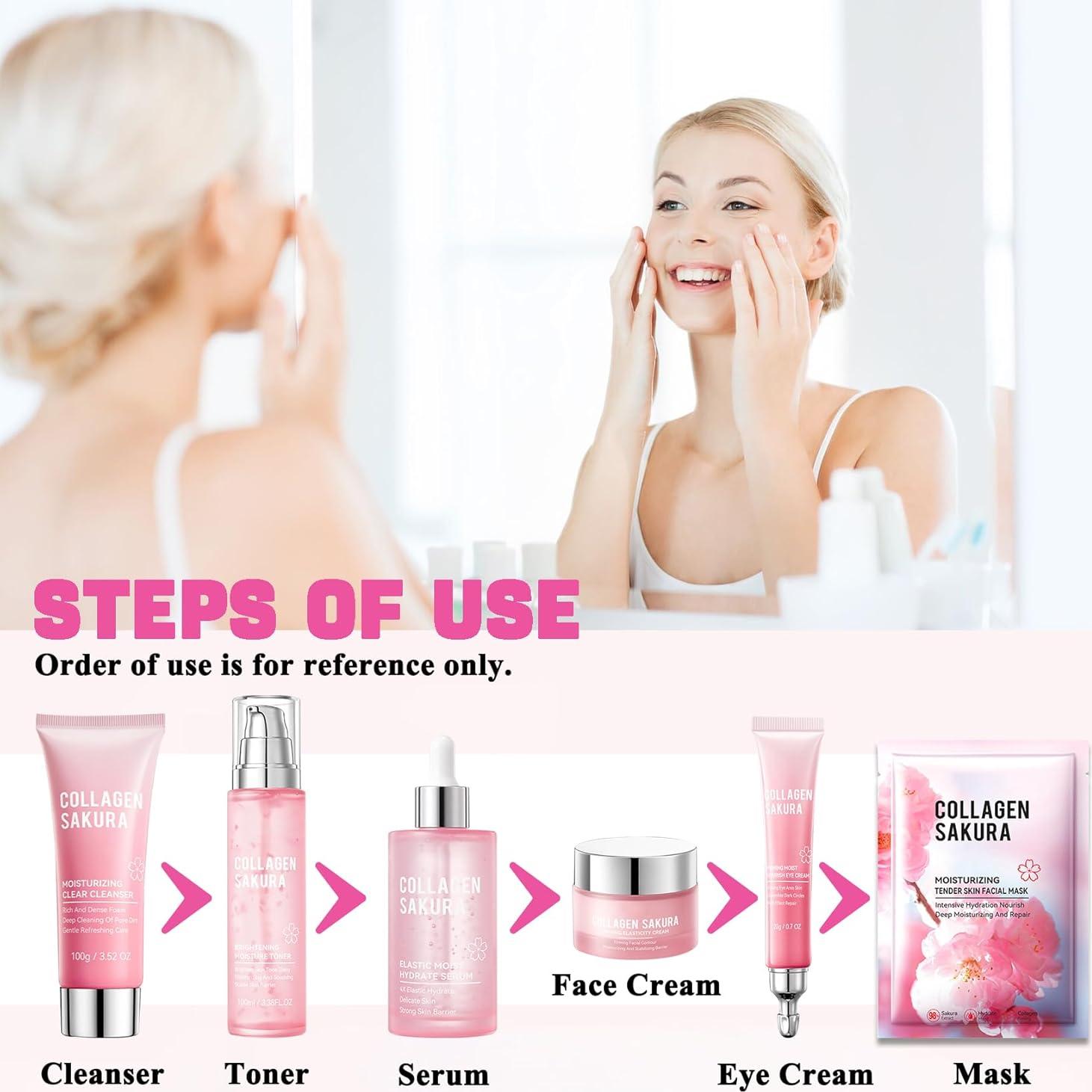 Kit de Cuidado de la Piel Sakura QSLYUYUAN 8 Piezas Hidratante