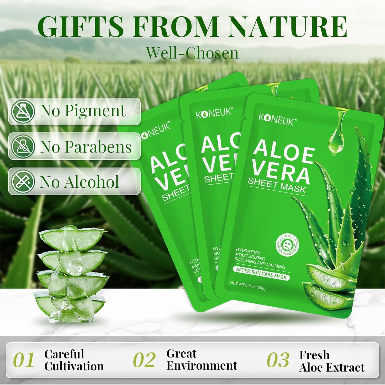 Paquete de 12 mascarillas faciales de aloe vera hidratantes