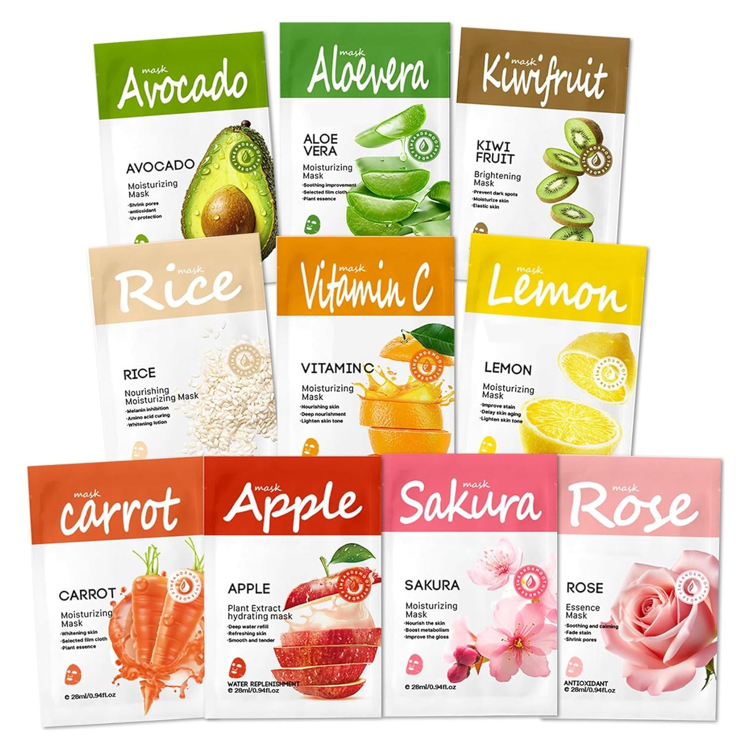 Mascarillas Faciales Hidratantes QSLYUYUAN 10 Piezas 320g