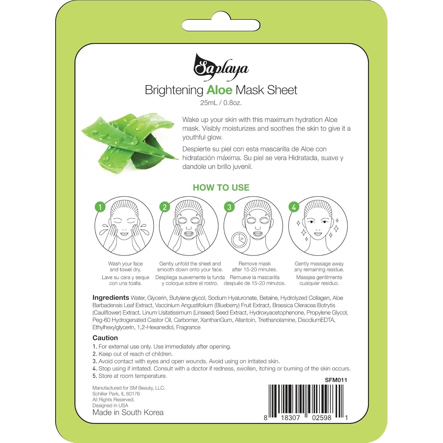 Mascarillas Faciales Saplaya K-Beauty Paquete de 6 Aromatizadas