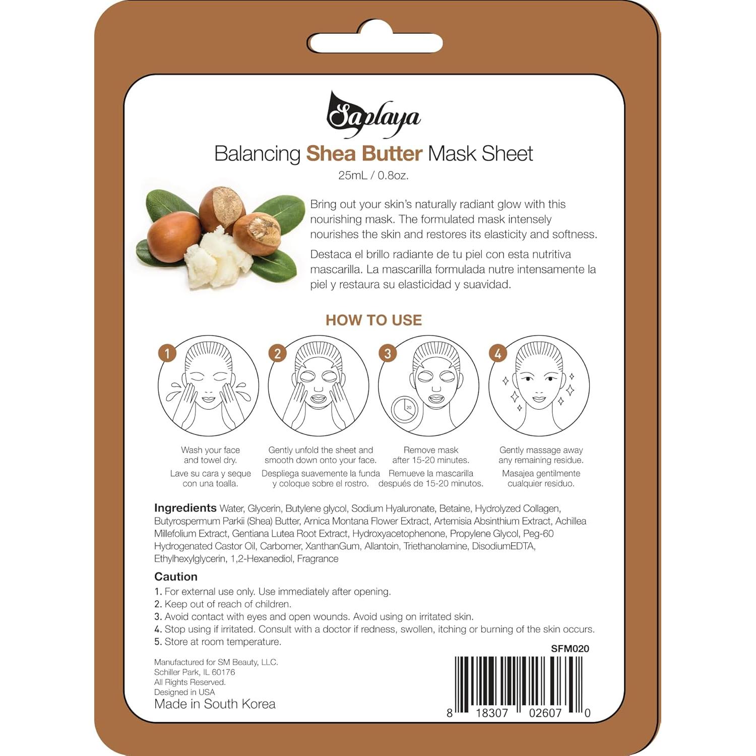 Mascarillas Faciales Saplaya Paquete de 6 Aromatizadas K-Beauty