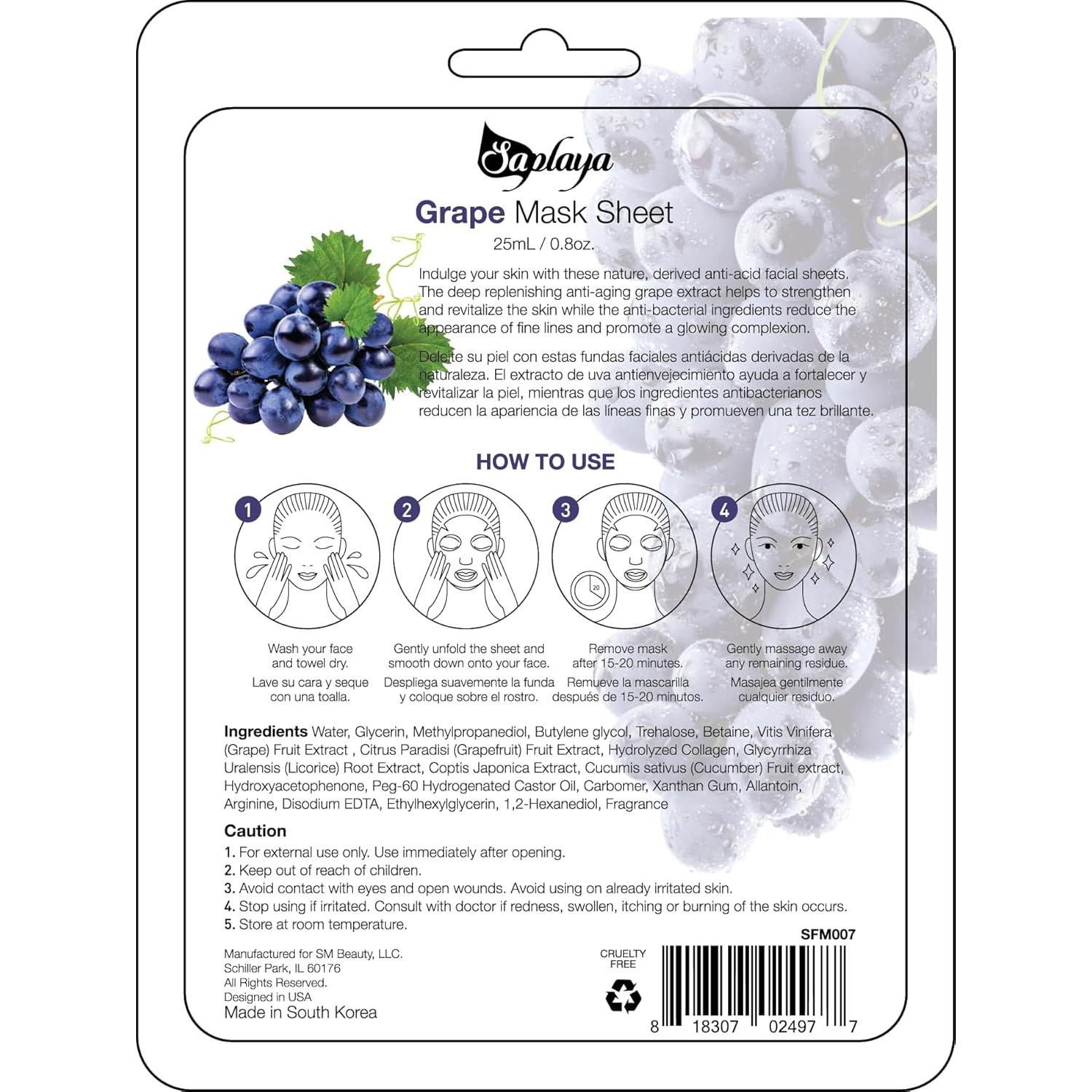 Mascarillas Faciales Saplaya Paquete de 6 Aromatizadas K-Beauty