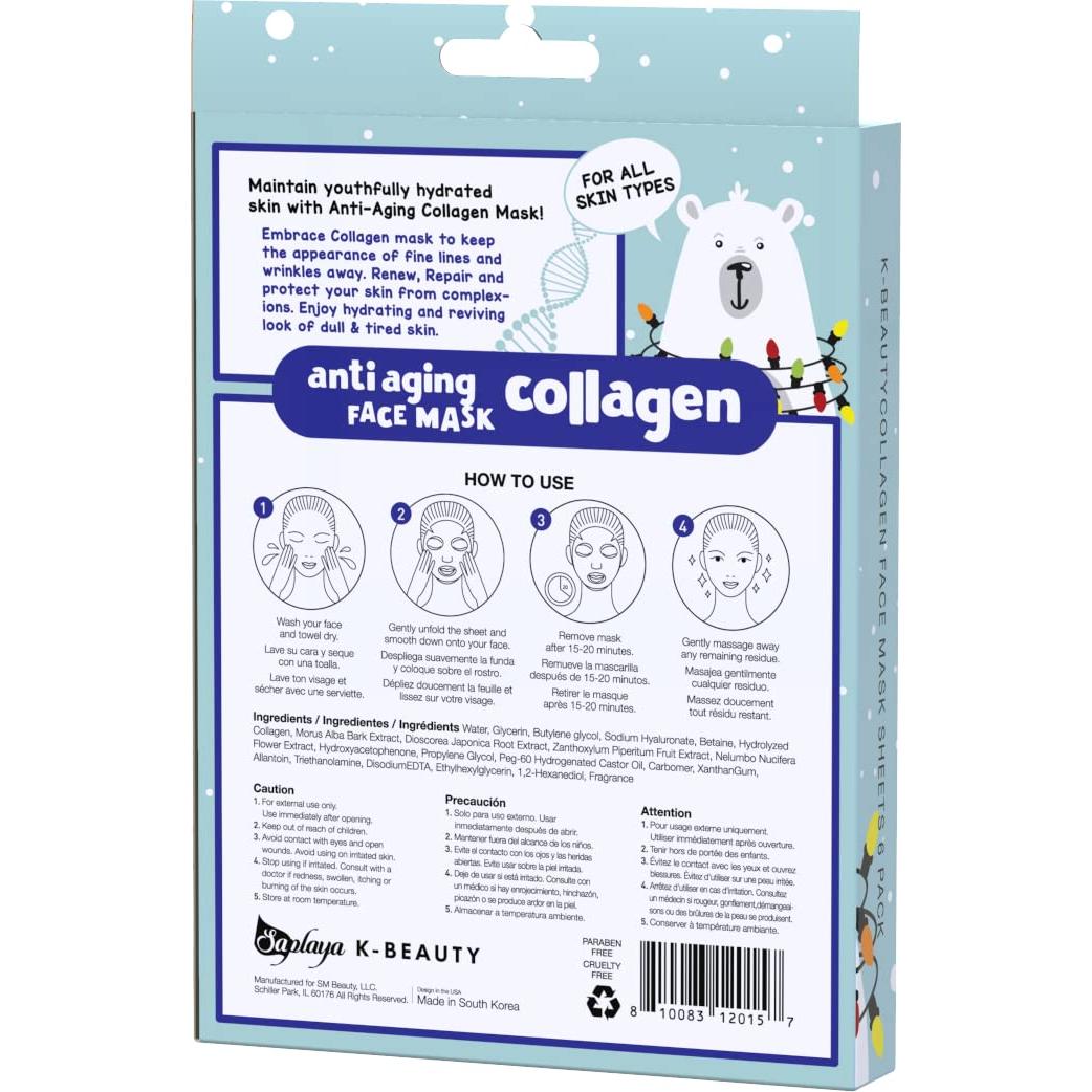 Mascarillas Faciales Saplaya K-Beauty Anti-Envejecimiento 6 Unidades