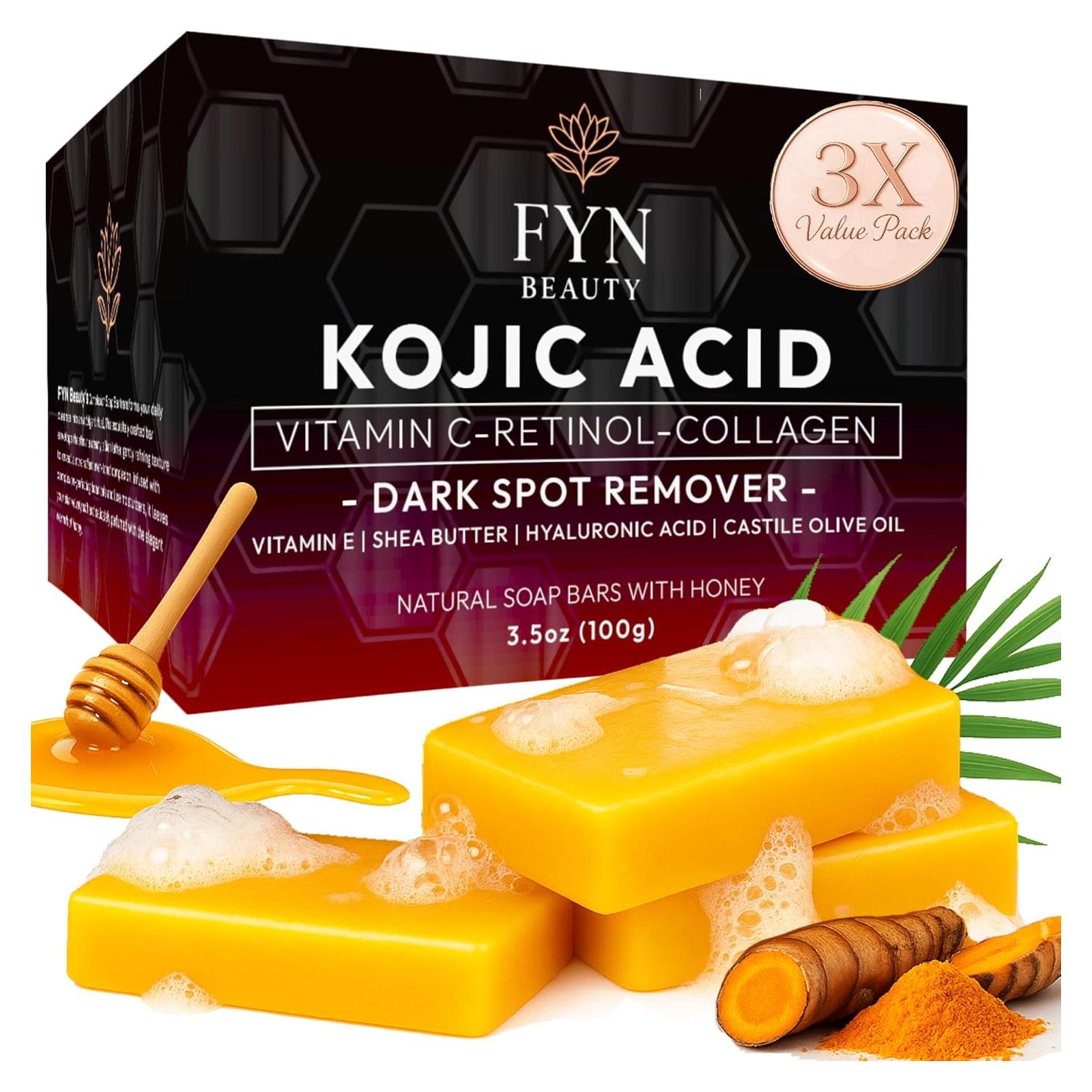 Jabón de Ácido Kójico FYN Beauty - 3 Piezas para Manchas y Rejuvenecimiento