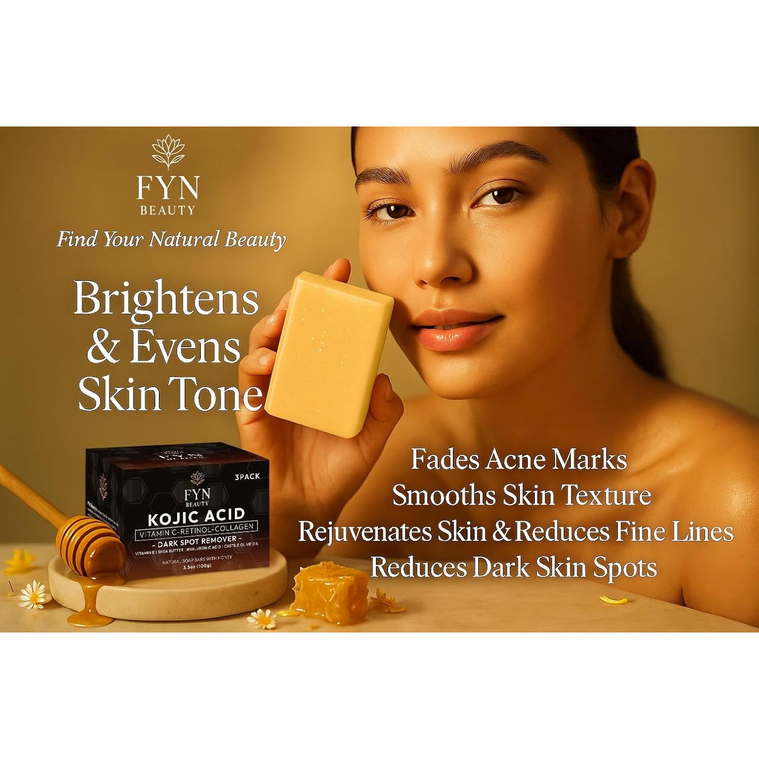 Jabón de Ácido Kójico FYN Beauty - 3 Piezas para Manchas y Rejuvenecimiento