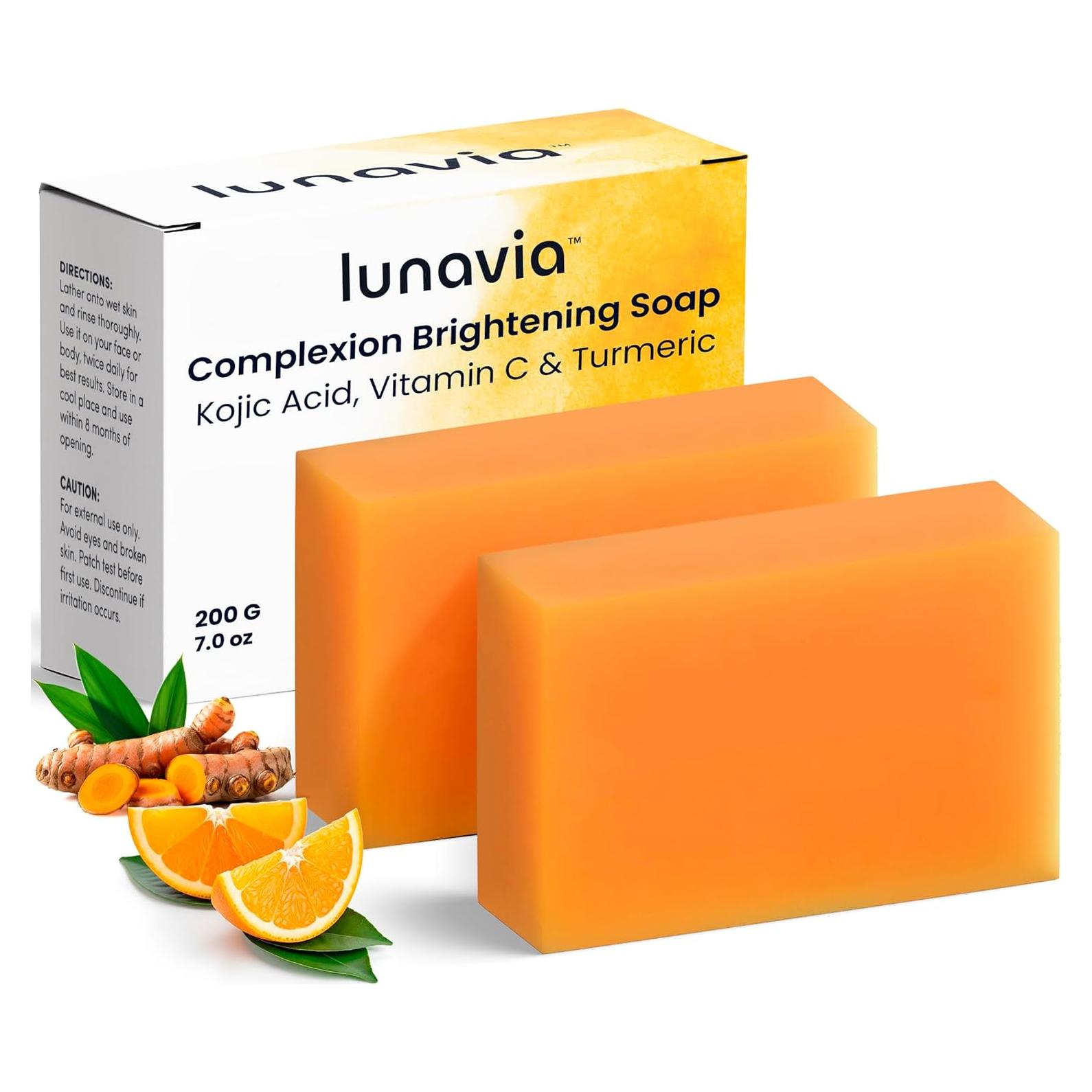 Jabón Aclarador Lunavia 99g - Ácido Kójico, Vitamina C, Retinol