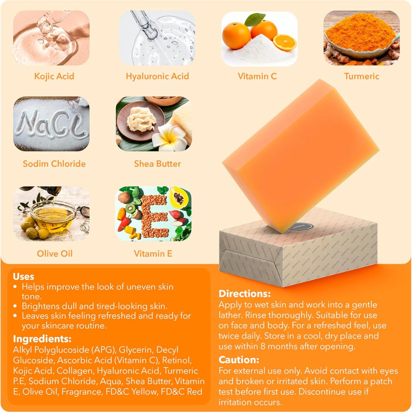 Jabón Aclarador Lunavia 99g - Ácido Kójico, Vitamina C, Retinol