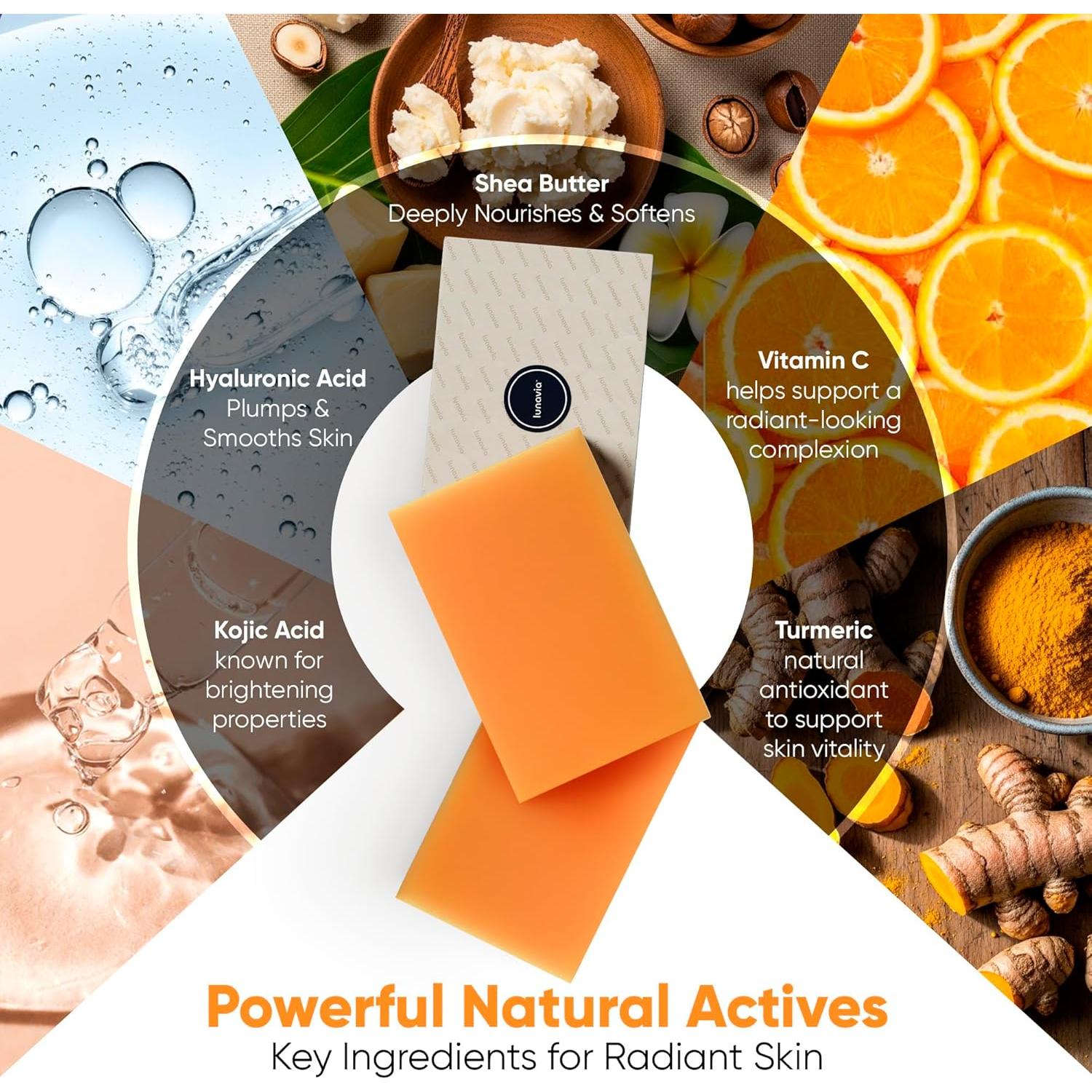 Jabón Aclarador Lunavia 99g - Ácido Kójico, Vitamina C, Retinol