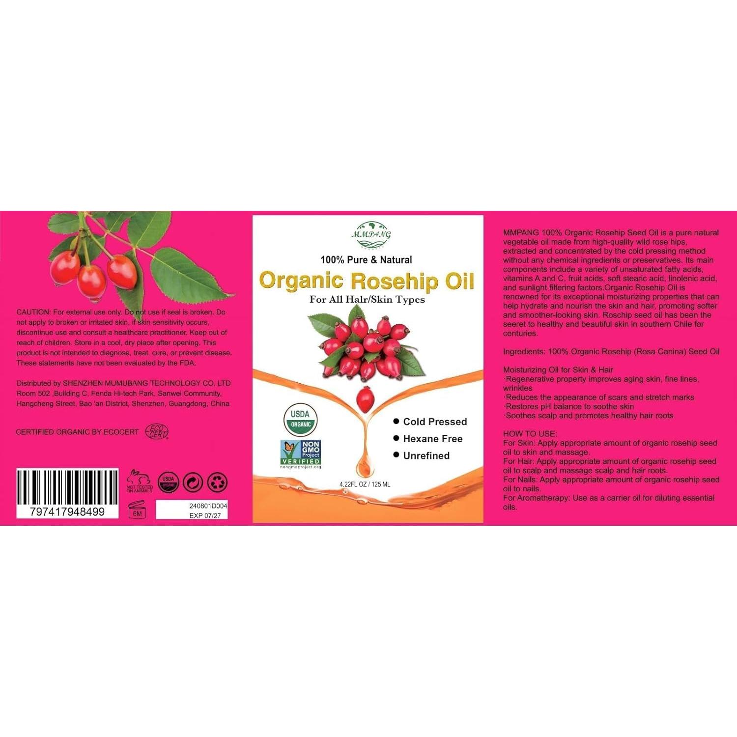 Aceite de Rosa Mosqueta Orgánico MMPANG 125 ml Puro Antienvejecimiento