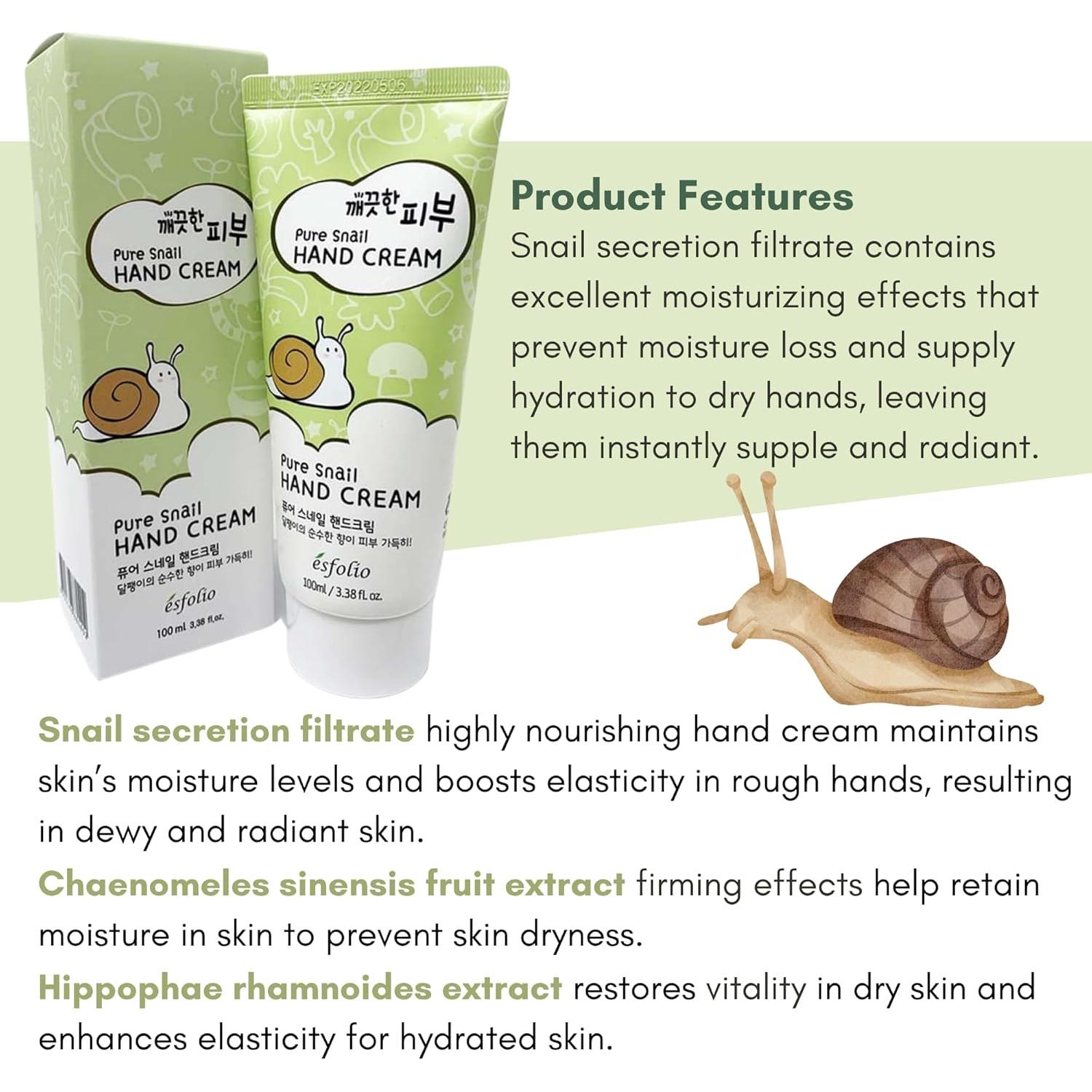 Crema de Manos Esfolio Pure Skin Snail 100ml - Hidratante No Grasa